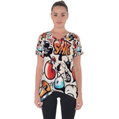 Art Book Gang Crazy Graffiti Supreme Work Cut Out Side Drop T-shirt by Bedest