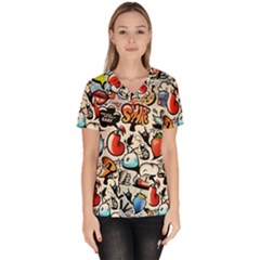 Art Book Gang Crazy Graffiti Supreme Work Women s V-neck Scrub Top by Bedest