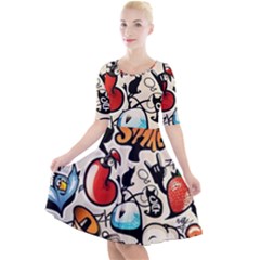 Art Book Gang Crazy Graffiti Supreme Work Quarter Sleeve A-line Dress by Bedest