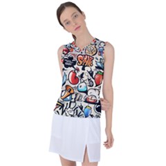 Comical Words Animals Comic Omics Crazy Graffiti Women s Sleeveless Sports Top by Bedest