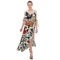 Art Book Gang Crazy Graffiti Supreme Work Maxi Chiffon Cover Up Dress by Bedest