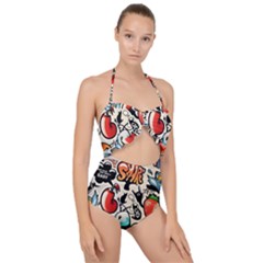 Art Book Gang Crazy Graffiti Supreme Work Scallop Top Cut Out Swimsuit by Bedest