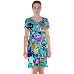 Graffiti Pop Art Crazy Retro Short Sleeve Nightdress by Bedest