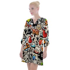 Art Book Gang Crazy Graffiti Supreme Work Open Neck Shift Dress by Bedest