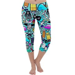 Graffiti Pop Art Crazy Retro Capri Yoga Leggings by Bedest