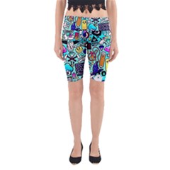 Graffiti Pop Art Crazy Retro Yoga Cropped Leggings by Bedest