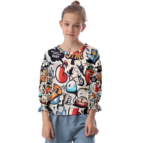 Art Book Gang Crazy Graffiti Supreme Work Kids  Cuff Sleeve Top by Bedest