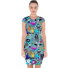 Graffiti Pop Art Crazy Retro Capsleeve Drawstring Dress  by Bedest