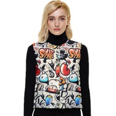 Art Book Gang Crazy Graffiti Supreme Work Women s Button Up Puffer Vest by Bedest