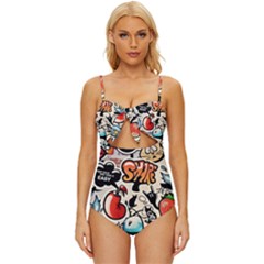 Art Book Gang Crazy Graffiti Supreme Work Knot Front One-piece Swimsuit by Bedest