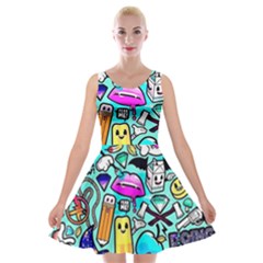 Graffiti Pop Art Crazy Retro Velvet Skater Dress by Bedest