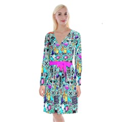 Graffiti Pop Art Crazy Retro Long Sleeve Velvet Front Wrap Dress by Bedest