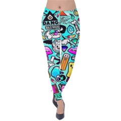 Graffiti Pop Art Crazy Retro Velvet Leggings by Bedest