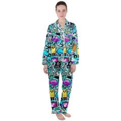 Graffiti Pop Art Crazy Retro Women s Long Sleeve Satin Pajamas Set	 by Bedest