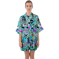 Graffiti Pop Art Crazy Retro Half Sleeve Satin Kimono  by Bedest