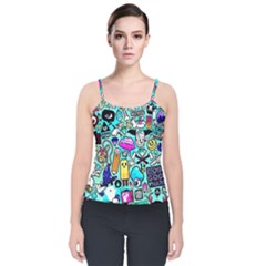 Graffiti Pop Art Crazy Retro Velvet Spaghetti Strap Top by Bedest