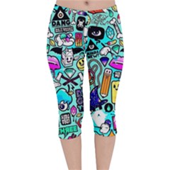 Graffiti Pop Art Crazy Retro Velvet Capri Leggings  by Bedest