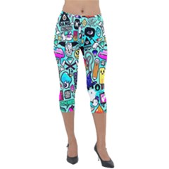 Graffiti Pop Art Crazy Retro Lightweight Velour Capri Leggings  by Bedest