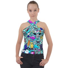 Graffiti Pop Art Crazy Retro Cross Neck Velour Top by Bedest