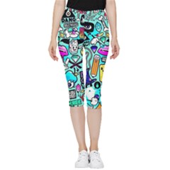 Graffiti Pop Art Crazy Retro Inside Out Lightweight Velour Capri Leggings  by Bedest