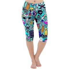 Graffiti Pop Art Crazy Retro Lightweight Velour Cropped Yoga Leggings by Bedest