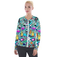 Graffiti Pop Art Crazy Retro Velvet Zip Up Jacket by Bedest