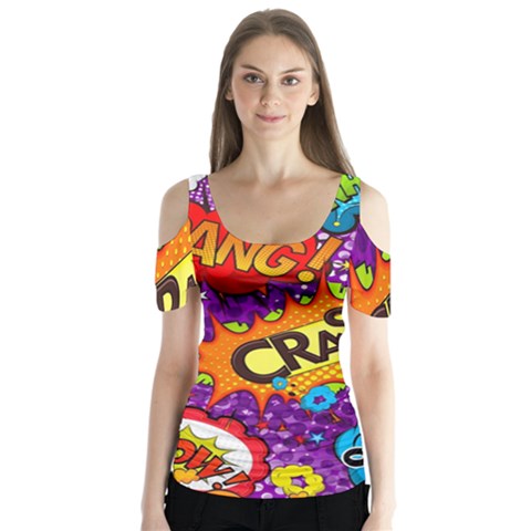 Crash Bang Adventure Time Art Boom Graffiti Butterfly Sleeve Cutout T-shirt  by Bedest