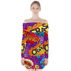 Crash Bang Adventure Time Art Boom Graffiti Long Sleeve Off Shoulder Dress by Bedest