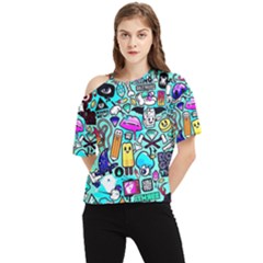 Graffiti Pop Art Crazy Retro One Shoulder Cut Out T-shirt by Bedest