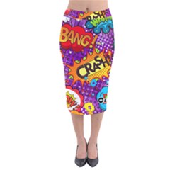 Crash Bang Adventure Time Art Boom Graffiti Velvet Midi Pencil Skirt by Bedest