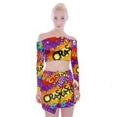 Crash Bang Adventure Time Art Boom Graffiti Off Shoulder Top With Mini Skirt Set by Bedest