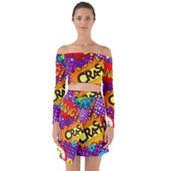 Crash Bang Adventure Time Art Boom Graffiti Off Shoulder Top With Skirt Set by Bedest