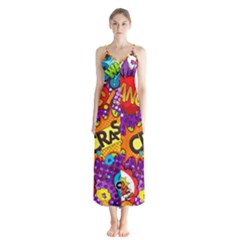 Crash Bang Adventure Time Art Boom Graffiti Button Up Chiffon Maxi Dress by Bedest