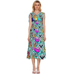 Graffiti Pop Art Crazy Retro V-neck Drawstring Shoulder Sleeveless Maxi Dress by Bedest