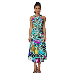 Graffiti Pop Art Crazy Retro Sleeveless Cross Front Cocktail Midi Chiffon Dress by Bedest