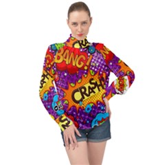 Crash Bang Adventure Time Art Boom Graffiti High Neck Long Sleeve Chiffon Top