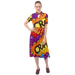 Crash Bang Adventure Time Art Boom Graffiti Keyhole Neckline Chiffon Dress by Bedest