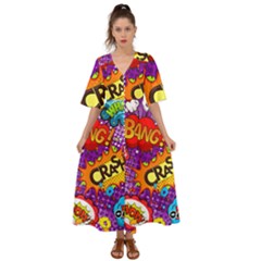 Crash Bang Adventure Time Art Boom Graffiti Kimono Sleeve Boho Dress by Bedest