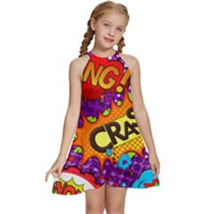 Crash Bang Adventure Time Art Boom Graffiti Kids  Halter Collar Waist Tie Chiffon Dress by Bedest