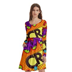 Crash Bang Adventure Time Art Boom Graffiti Long Sleeve Knee Length Skater Dress With Pockets by Bedest