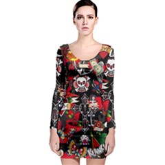 Graffiti Tatoo Skate Art Boom Long Sleeve Bodycon Dress by Bedest