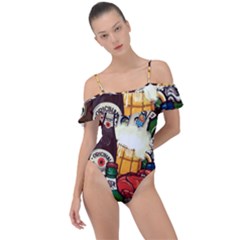 Graffiti Go Art Frill Detail One Piece Swimsuit by Bedest