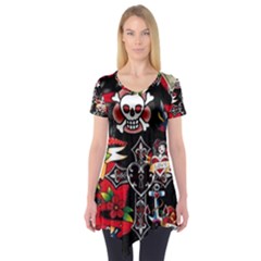 Graffiti Tatoo Skate Art Boom Short Sleeve Tunic  by Bedest