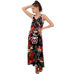 Graffiti Tatoo Skate Art Boom V-neck Chiffon Maxi Dress by Bedest