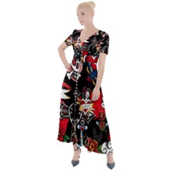 Graffiti Tatoo Skate Art Boom Button Up Short Sleeve Maxi Dress by Bedest