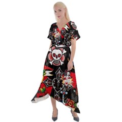 Graffiti Tatoo Skate Art Boom Cross Front Sharkbite Hem Maxi Dress by Bedest