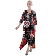 Graffiti Tatoo Skate Art Boom Quarter Sleeve Wrap Front Maxi Dress by Bedest