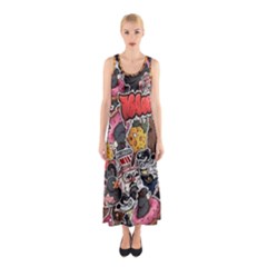 Stickerbomb Crazy Graffiti Graphite Monster Sleeveless Maxi Dress by Bedest