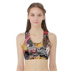 Stickerbomb Crazy Graffiti Graphite Monster Sports Bra With Border by Bedest