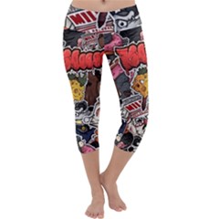 Stickerbomb Crazy Graffiti Graphite Monster Capri Yoga Leggings by Bedest